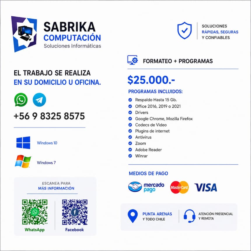 Formateo de PC en Punta Arenas - Sabrika Computación