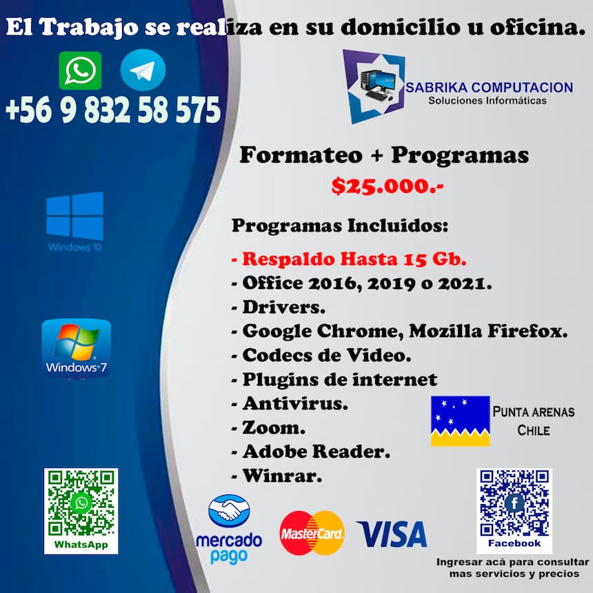 Formateo + Programas - Servicio en Punta Arenas - $25.000