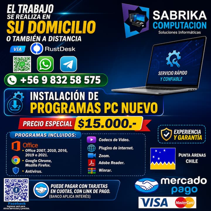 Instalación de Programas PC Nuevo en Punta Arenas - $15.000