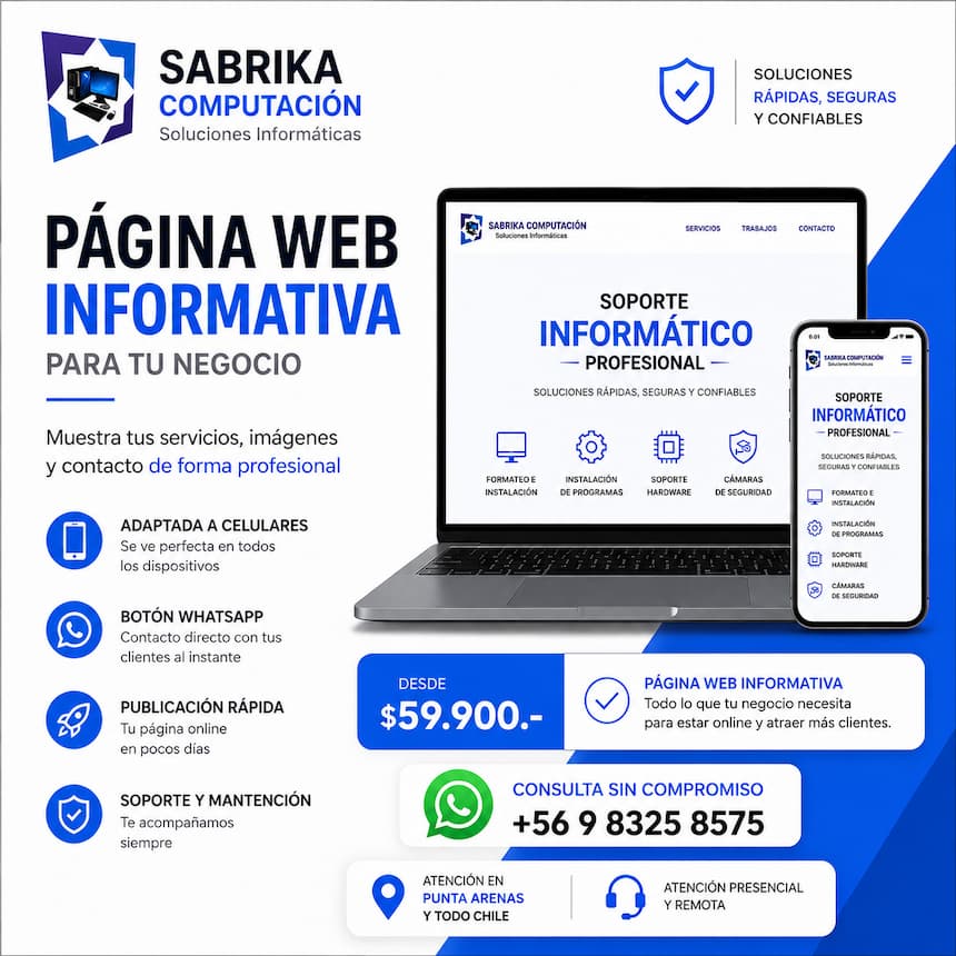 Diseño y creación de páginas web informativas en Punta Arenas - Sabrika Computación