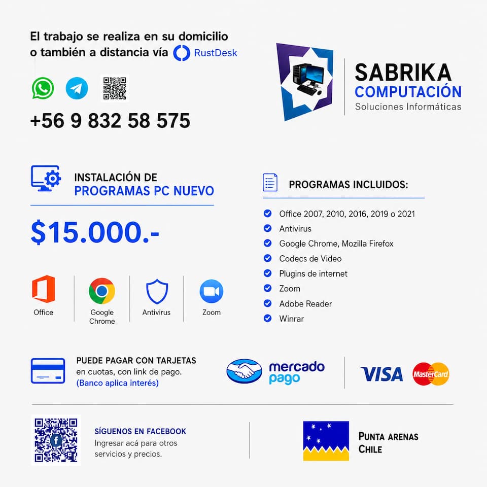 Técnico realizando instalación de programas para PC nuevo en Punta Arenas - Sabrika Computación